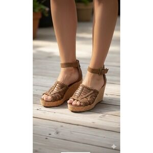 Not‎ Rated Womens Sandals Sz 10 Cork Brown Wedge Sandal Gladiator Slingback